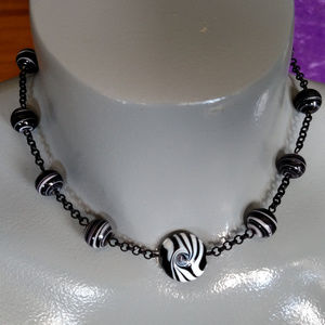 Lampwork glass choker necklace Japan swirl zebra